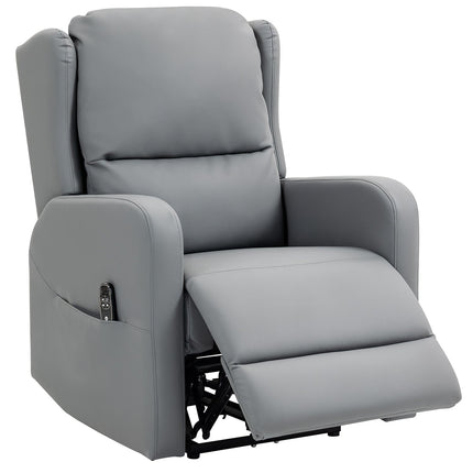 Electric Recliner Chair, Faux Leather, Gray, Footrest