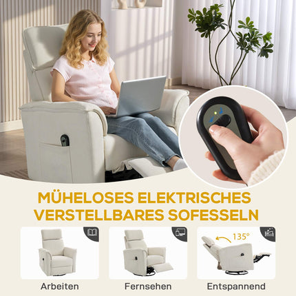Electric Recliner Chair with Adjustable Headrest, Cream White