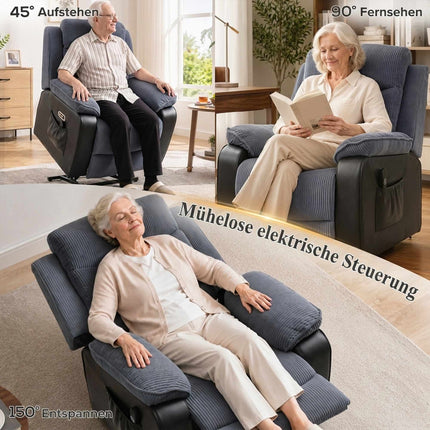 Electric Recliner Chair with Corduroy Cover, Dark Grey
