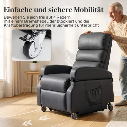 Electric Recliner Chair with Lift, Faux Leather, Dark Grey