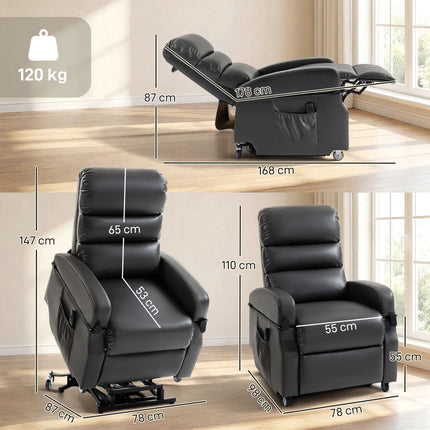 Electric Recliner Chair with Lift, Faux Leather, Dark Grey