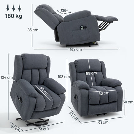 Electric Recliner Chair with Lift, Massage, Dark Grey