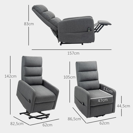 Electric Recliner Chair with Lift, Remote, Linen Look, Gray