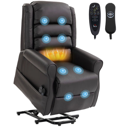 Electric Recliner Chair with Massage and Heat, Brown PU Leather