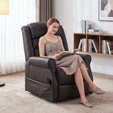 Electric Recliner Chair with Massage and Heat, Brown PU Leather