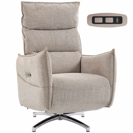 Electric Recliner Chair with USB Ports, Beige Linen Fabric