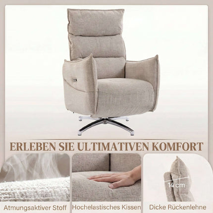 Electric Recliner Chair with USB Ports, Beige Linen Fabric