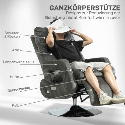 Electric Recliner Chair with USB, Velvet, Swivel, Grey