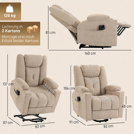 Electric Recliner with Massage & Heat, Cream Velvet