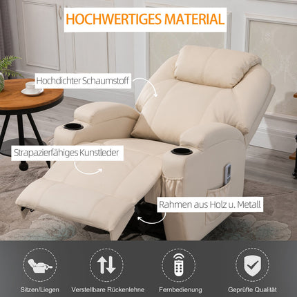Electric reclining massage chair, synthetic leather, beige