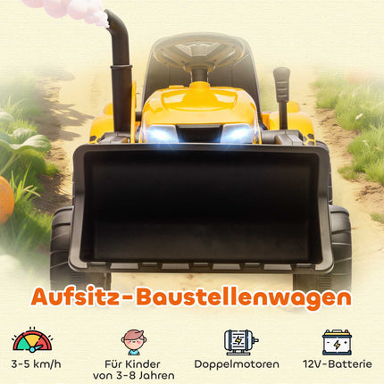 Electric Ride-On Digger with Trailer, 12V, Ages 3-8, Yellow