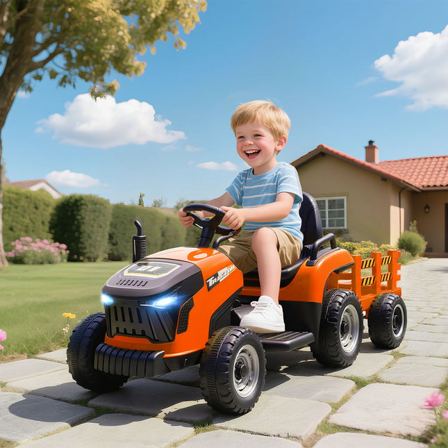 Electric Ride-On Tractor for Kids, Remote Control, Ages 3-8, Orange