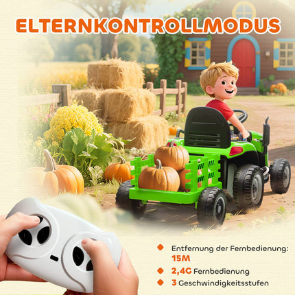Electric Ride-On Tractor with Remote, Ages 3-8, Green