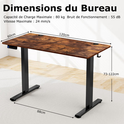 Electric Standing Desk 120x60 cm, 73–122 cm Height Adjustable