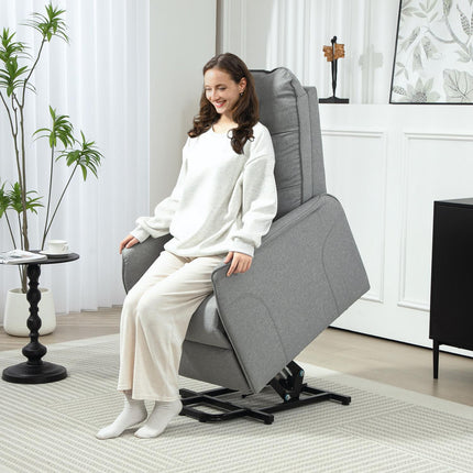Electric recliner, linen, remote control, side pocket, gray