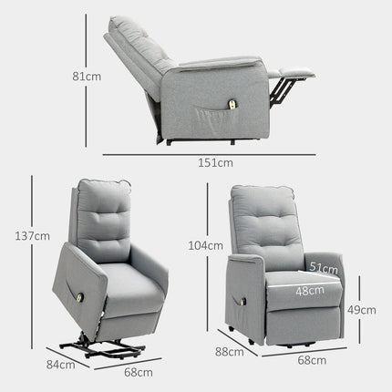 Electric recliner, linen, remote control, side pocket, gray