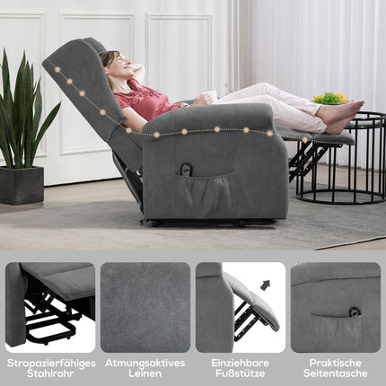 Electric recliner with standing aid and side pocket