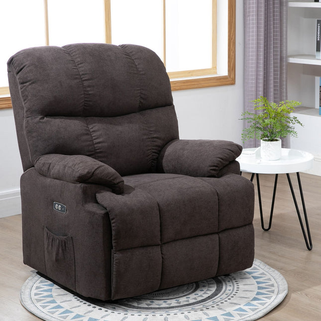 Reclining electric TV chair with USB, footrest, dark grey