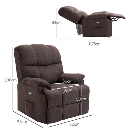 Reclining electric TV chair with USB, footrest, dark grey