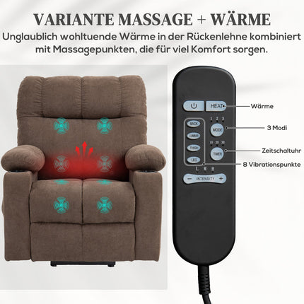 Electric recliner with heating, massage and lifting assistance