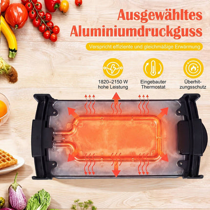 Electric Tabletop Grill, 2150W, Dual Zone, Non-Stick, 44x24 cm