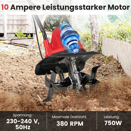 Electric Tiller 750W – 32cm Width, 22cm Depth, Safety Switch