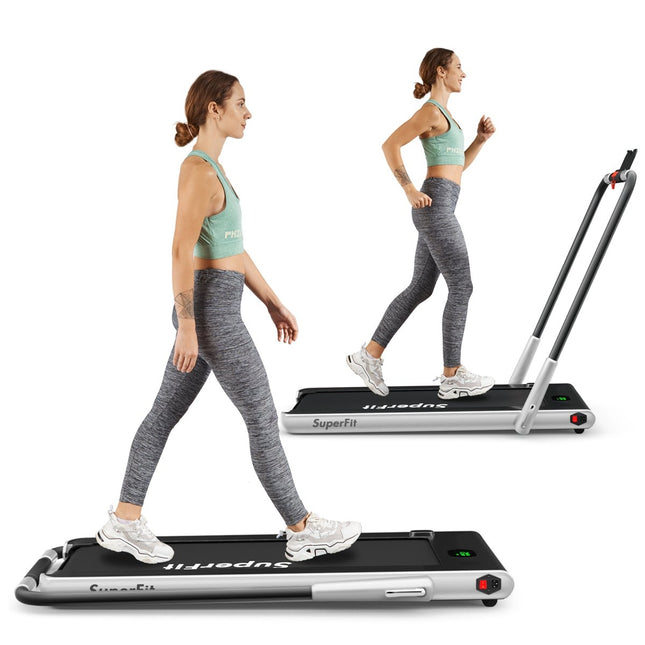 Bieżnia elektryczna 1-12 km/h Wyświetlacz LED Składany rower treningowy Sprzęt fitness 120 kg Srebrny