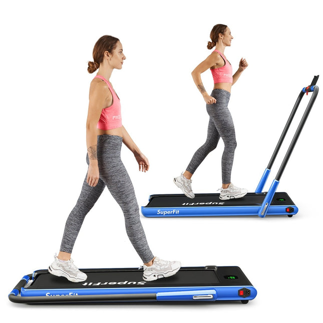 Bieżnia elektryczna 1-12 km/h Wyświetlacz LED Składany rower treningowy Urządzenie fitness 120 kg Granatowy