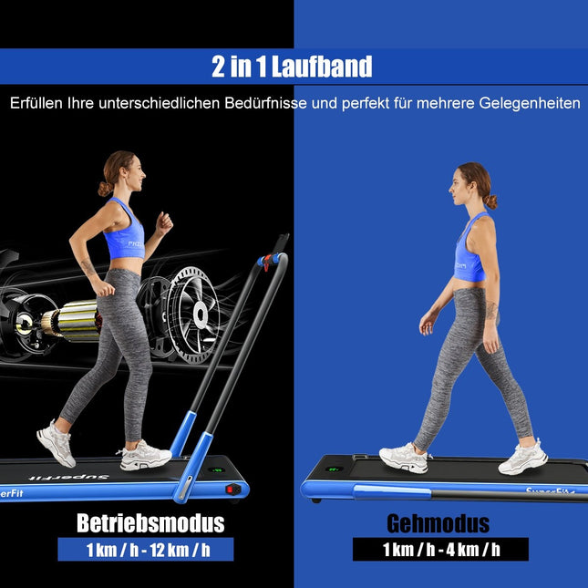 Bieżnia elektryczna 1-12 km/h Wyświetlacz LED Składany rower treningowy Urządzenie fitness 120 kg Granatowy