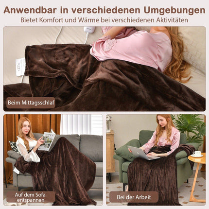 Electric blanket with automatic switch-off & 4 temperature levels & timer & overheating protection coffee