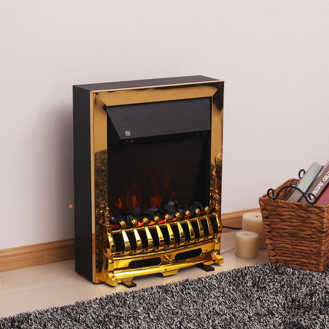 Freestanding Electric Stove, 1000/2000W, Gold, Flame effect