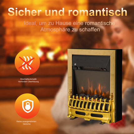 Freestanding Electric Stove, 1000/2000W, Gold, Flame effect