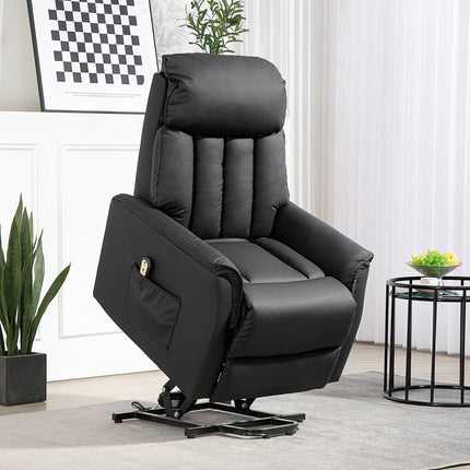 Electric Recliner Chair with Stand-Up Aid, Faux Leather, Black
