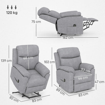 Electric recliner chair, recliner chair with stand-up aid, recliner chair with sleep function, linen look, 83 x 89 x 102 cm, grey