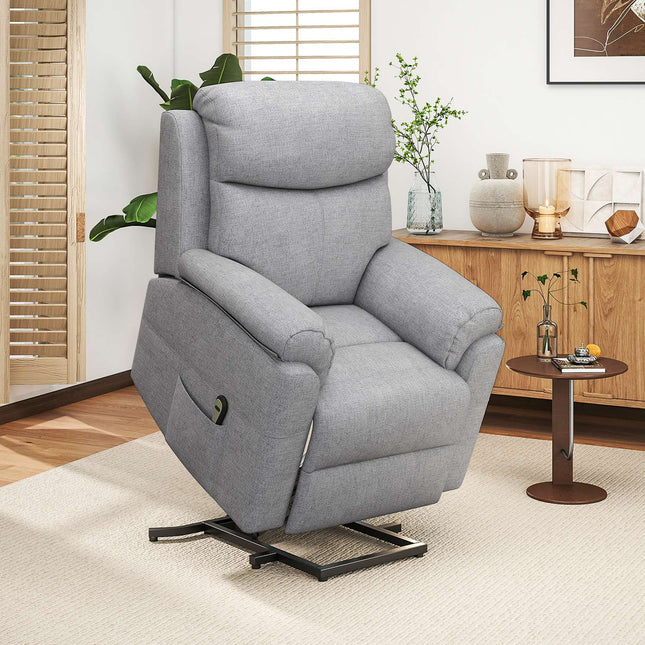 Elektrische relaxfauteuil, relaxfauteuil met sta-op-functie, relaxfauteuil met slaapfunctie, linnenlook, 83 x 89 x 102 cm, grijs
