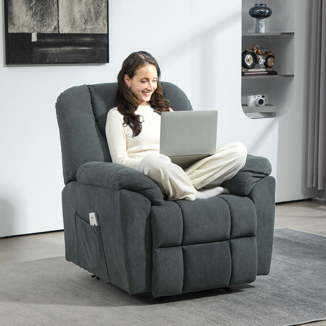 Reclining massage chair w/ heating & USB, dark grey