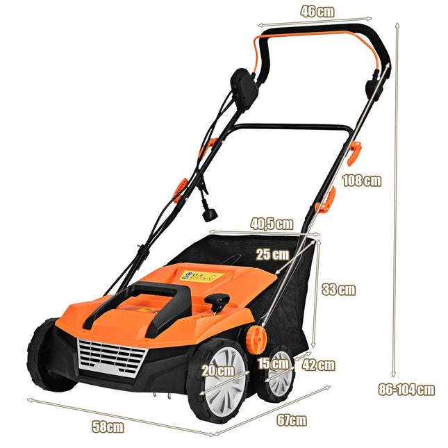 Electric scarifier lawn aerator 1800W 2 levels working depth 67 x 58 x 86 - 104 cm orange