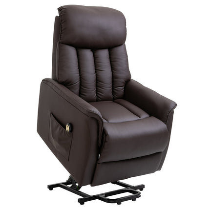 Electric recliner with standing aid, brown artificial leather