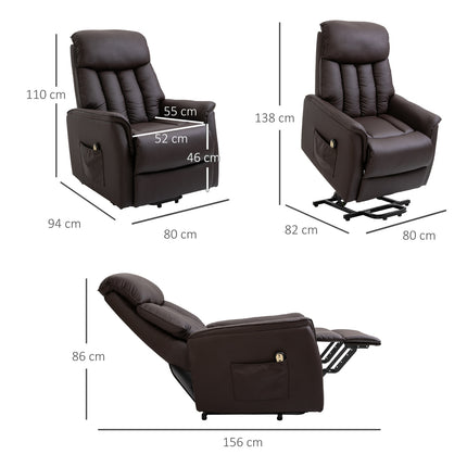 Electric recliner with standing aid, brown artificial leather