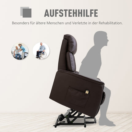 Electric recliner with standing aid, brown artificial leather