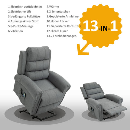 Electric lift chair, Massage & Heating, Remote control, Gray linen