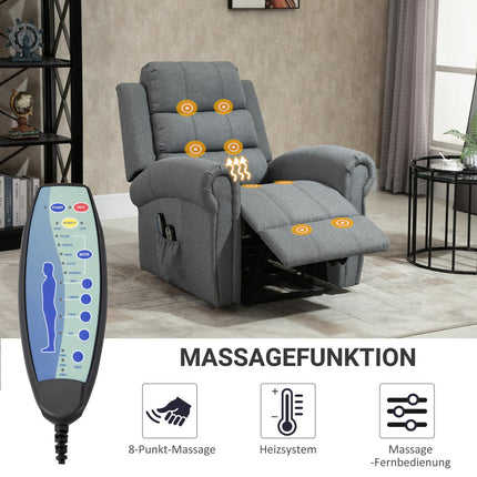 Electric lift chair, Massage & Heating, Remote control, Gray linen