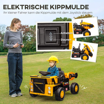 Electric ride-on tractor for children with shovel, yellow