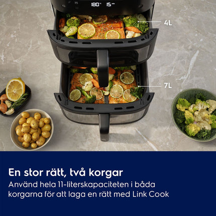 Electrolux 800 Dual Air Fryer, Stacked Baskets 4 L + 7.6 L, Sync Finish