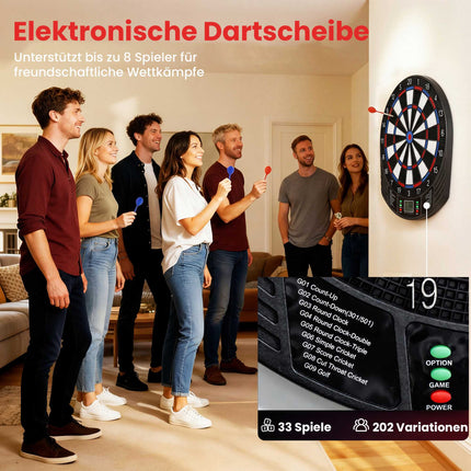Electronic Dartboard, 1-8 Players, LCD Display, 6 Dart Sets