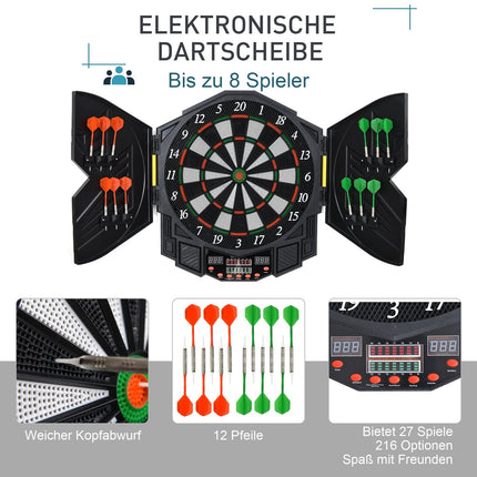 Electronic dart cabinet, 216 games, 12 darts, ABS-PP