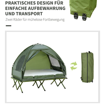 Elevated camping dome tent with air mattress, 193 x 136 x 178 cm
