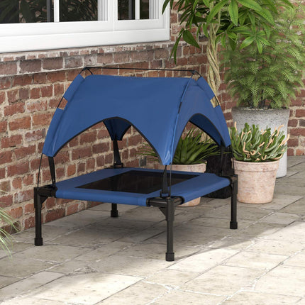 Raised outdoor dog bed with breathable roof