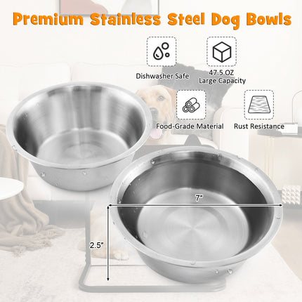 Elevated Dog Bowl Stand, 2 Stainless Bowls, Adjustable