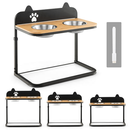 Elevated Dog Bowl Stand, 2 Stainless Bowls, Adjustable